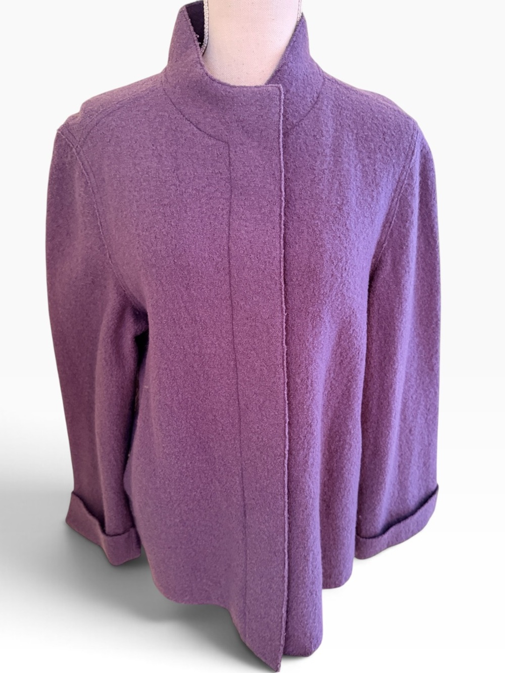 J. Jill Boiled Wool Purple Wool Stand Collar Button Front Jacket MP